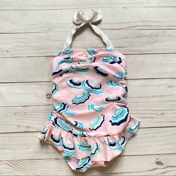 Janie and Jack Retro Pink Umbrella One Piece Swimsuit - Picture 2 of 10